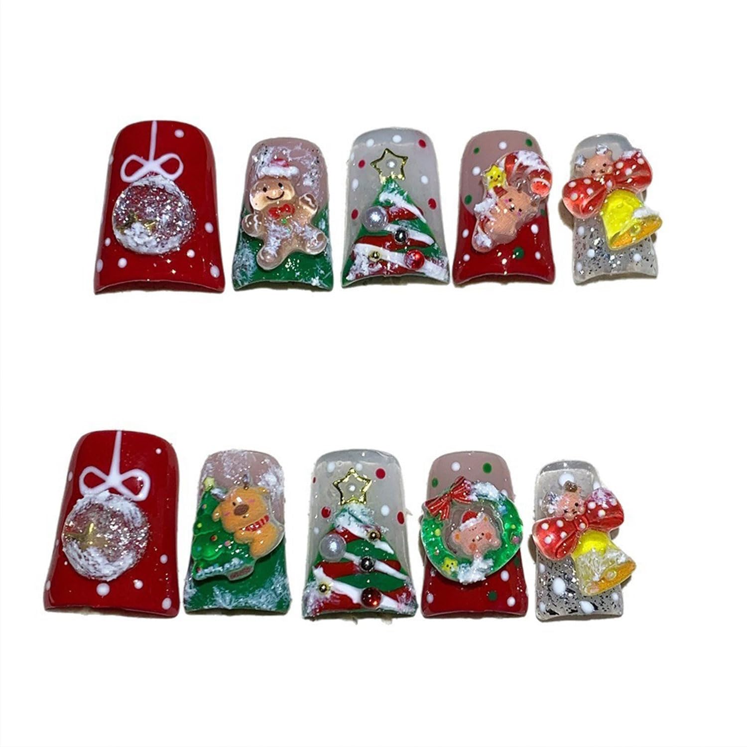 RIICFDD Christmas Press-On Nails Kit – 10 Pcs Luxury Glossy Red Full-Cover Nails with Glue & Tools