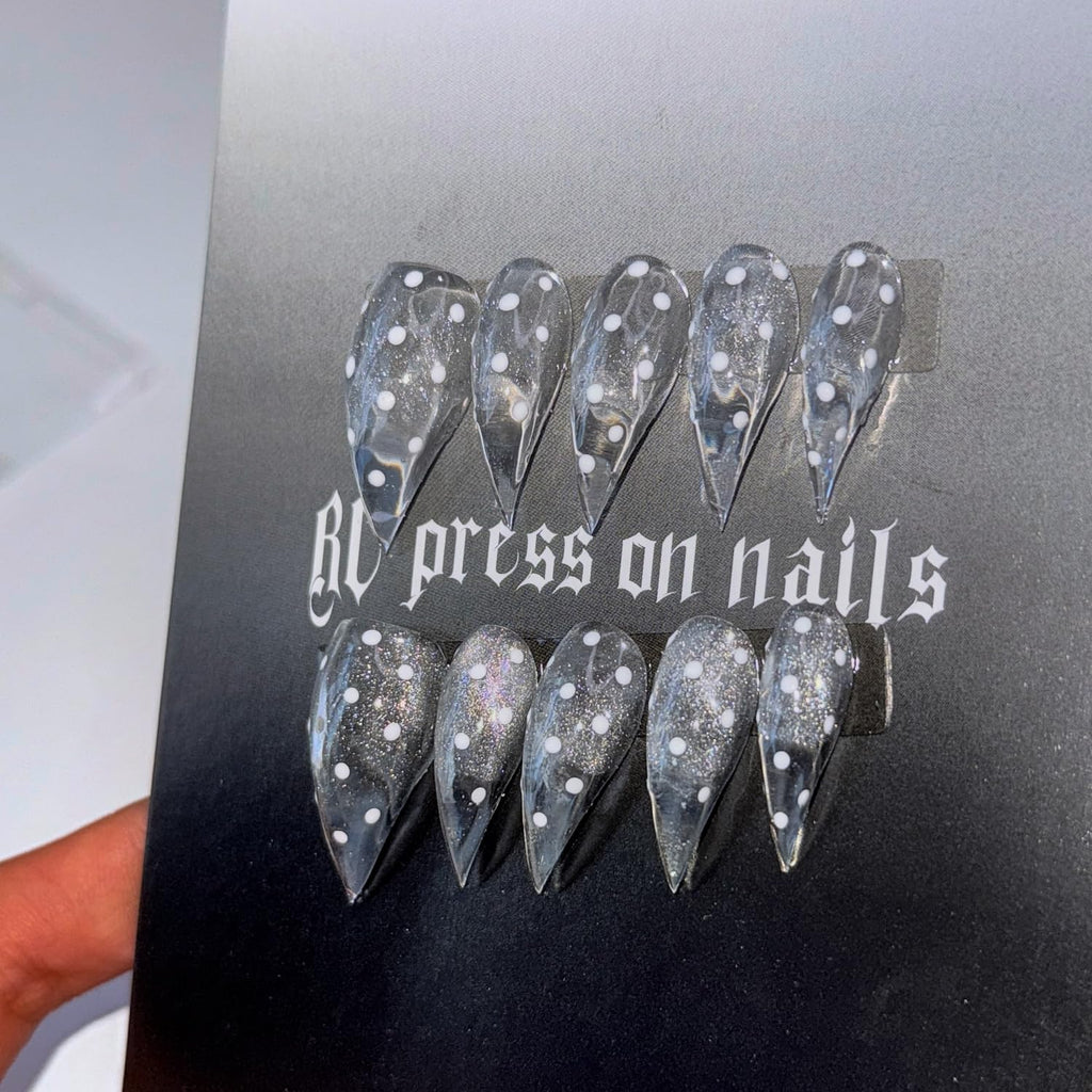 RIICFDD 10 Pcs Handmade Press-On Nails | Short Eagle Claw, Dot Designs, Transparent Luxury Dragon Claw with Glue