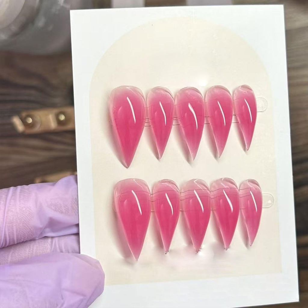 RIICFDD Handmade Almond Press-On Nails – Curved Eagle Claw, Pink, Reusable Kit