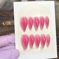 RIICFDD Handmade Almond Press-On Nails — Curved Short Eagle Claw, Pink, Reusable Gel False Nails (Size M)