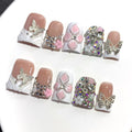 RIICFDD Handmade Press-On Nails – Duck Design, 3D Flowers & Rhinestones (Size M)