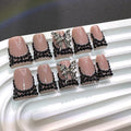 RIICFDD 10 Pcs Handmade Press-On Nails Medium Duck Nude Pink French Tip