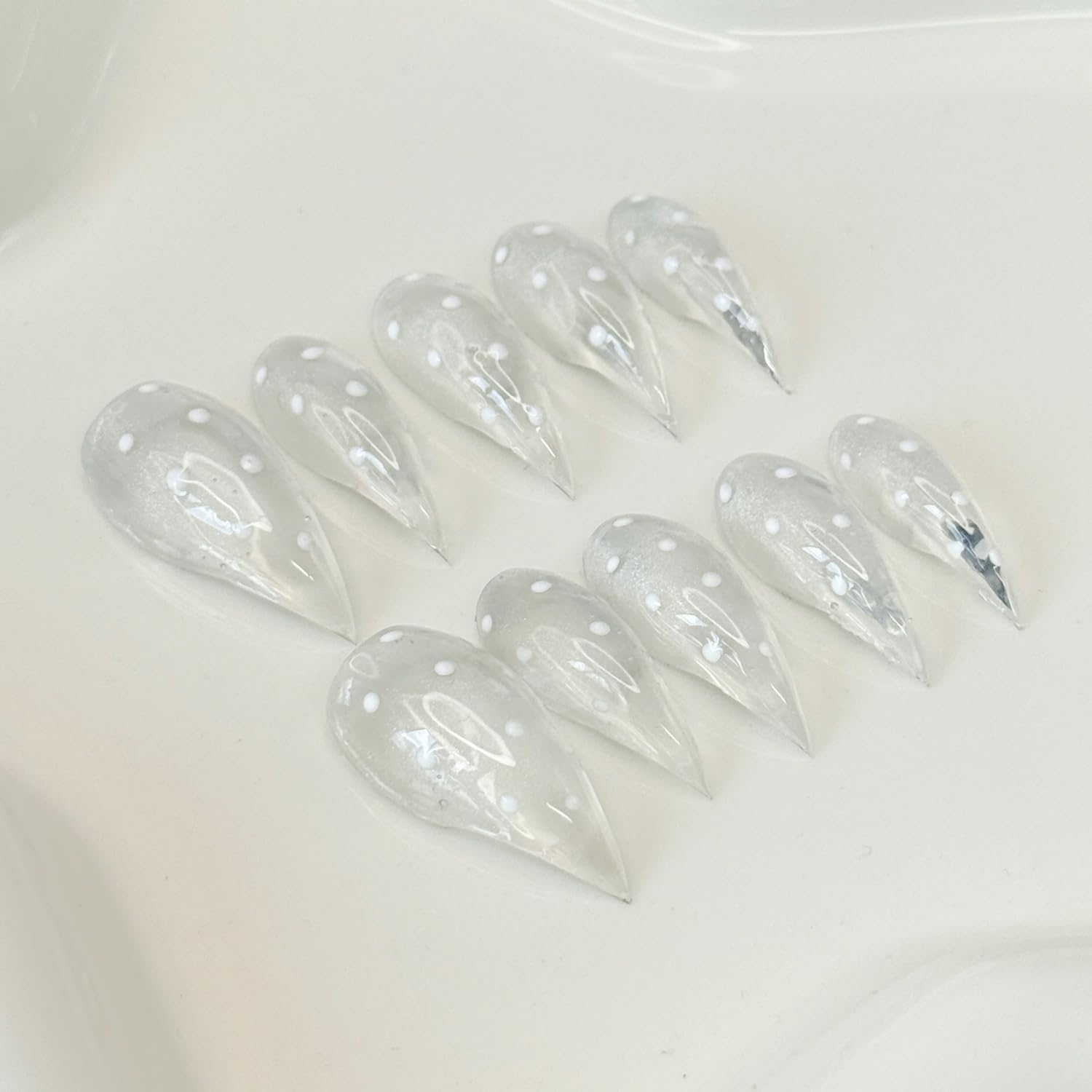 RIICFDD 10 Pcs Handmade Press-On Nails | Short Eagle Claw, Dot Designs, Transparent Luxury Dragon Claw with Glue