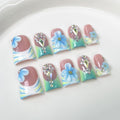 RIICFDD Luxury Handmade Press-On Nails – Light Green French with Blue 3D Flower, Glue Included