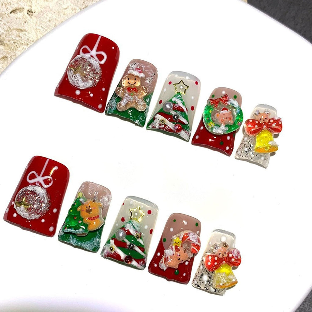 RIICFDD Christmas Press-On Nails Kit – 10 Pcs Luxury Glossy Red Full-Cover Nails with Glue & Tools