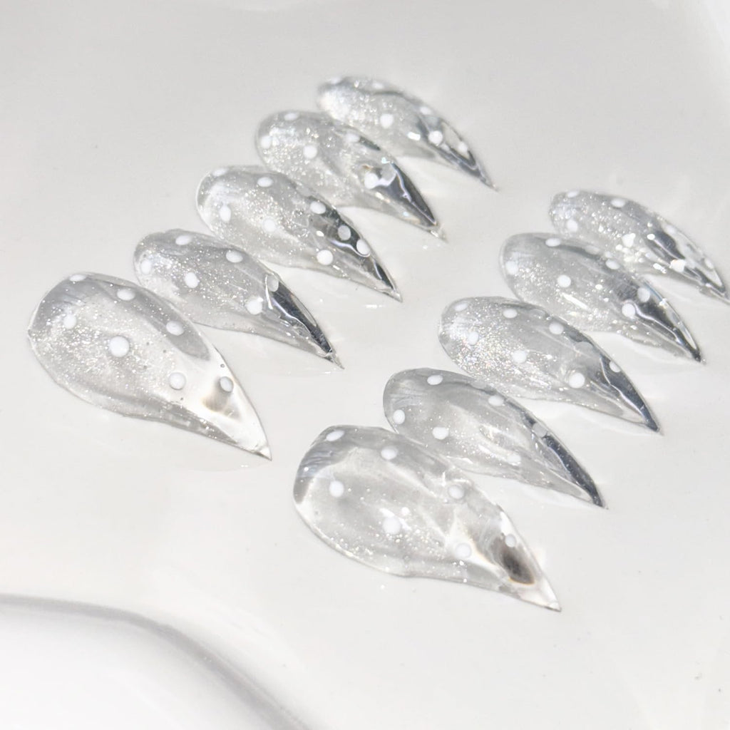 RIICFDD 10 Pcs Handmade Press-On Nails | Short Eagle Claw, Dot Designs, Transparent Luxury Dragon Claw with Glue