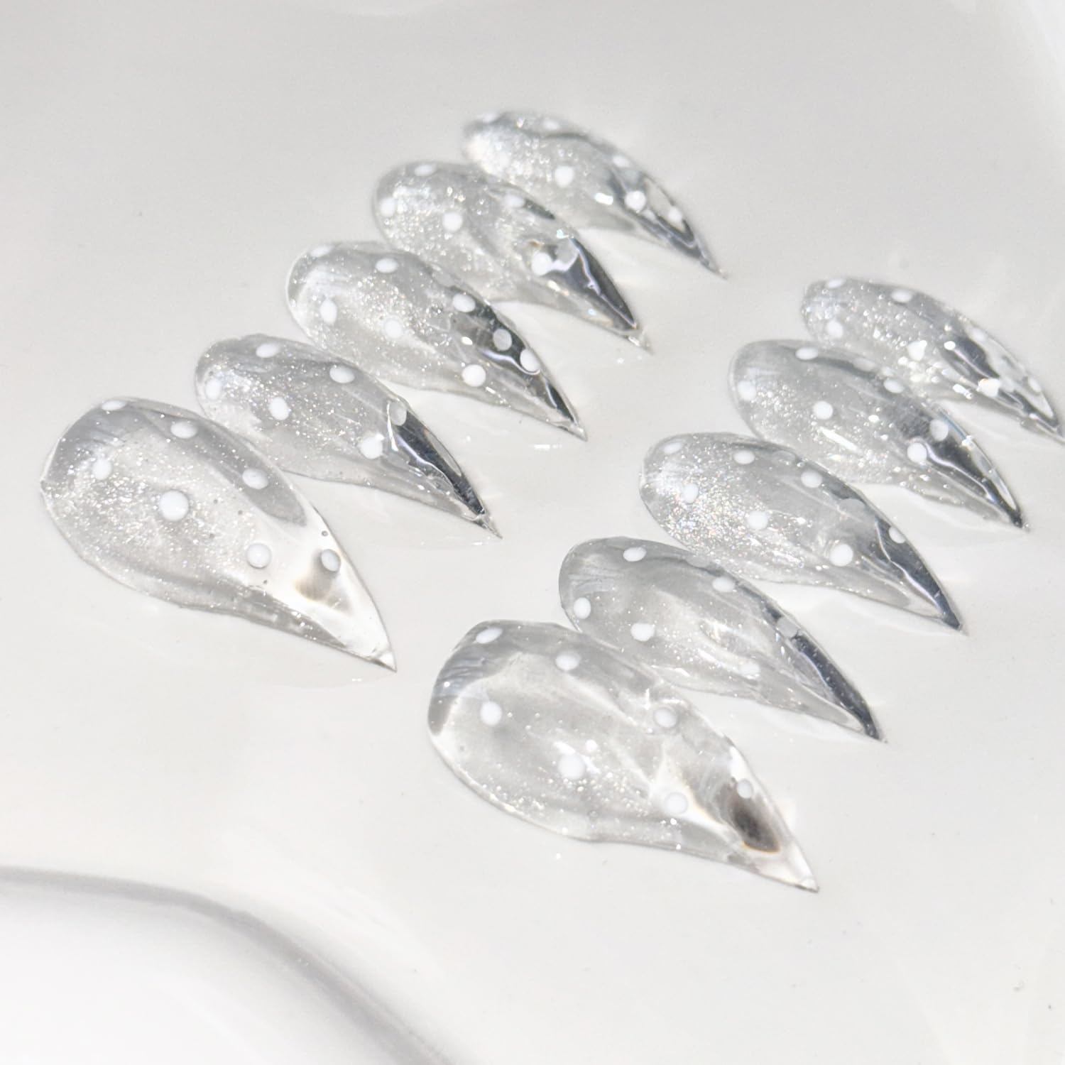 RIICFDD 10 Pcs Handmade Press-On Nails | Short Eagle Claw, Dot Designs, Transparent Luxury Dragon Claw with Glue
