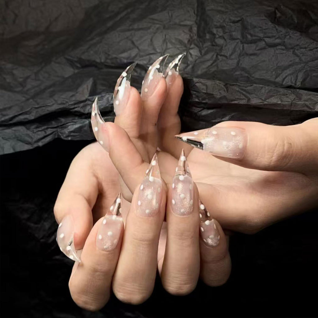 RIICFDD 10 Pcs Handmade Press-On Nails | Short Eagle Claw, Dot Designs, Transparent Luxury Dragon Claw with Glue