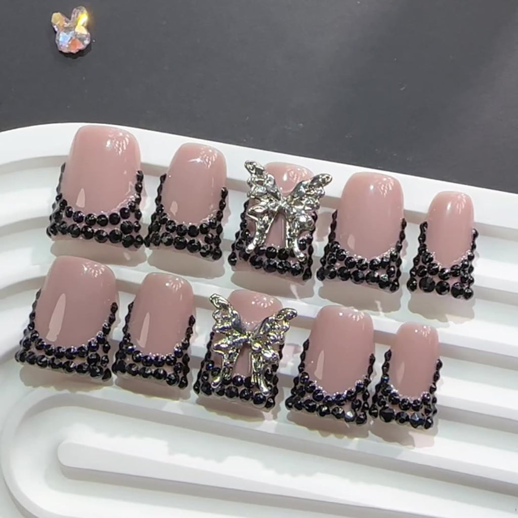 RIICFDD 10 Pcs Handmade Press-On Nails Medium Duck Nude Pink French Tip