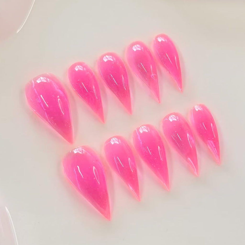 RIICFDD Handmade Almond Press-On Nails — Curved Short Eagle Claw, Pink, Reusable Gel False Nails (Size M)