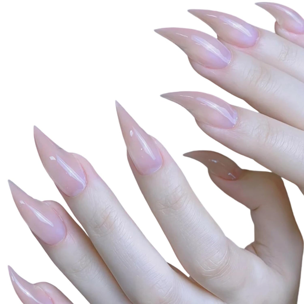 RIICFDD Handmade Medium Press On Nails Kit – Curved Stiletto Nude Pink, Reusable Acrylic