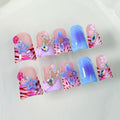 RIICFDD Thick Press On Nails – Medium Duck Nails with 3D Flower Art, Gems, Reusable Acrylic