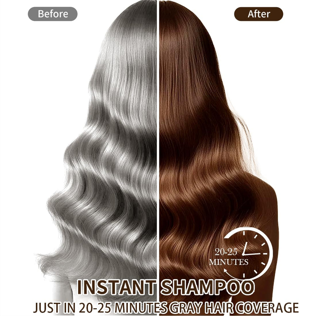 RILSIC Dark Brown Hair Dye Shampoo 3-in-1 for Grey Coverage – Ammonia-Free Herbal Color, 600ML