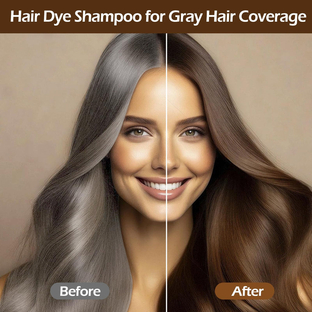 RILSIC Dark Brown Hair Dye Shampoo 3-in-1 for Grey Coverage – Ammonia-Free Herbal Color, 600ML