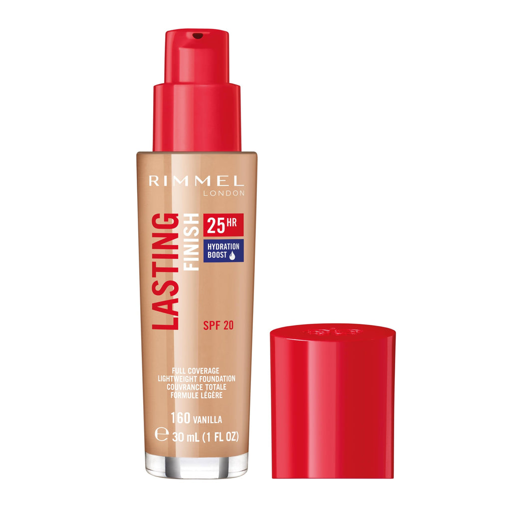 Rimmel Lasting Finish 25HR Foundation – Vanilla 160 (1 oz) | Full Coverage, Waterproof, SPF 20