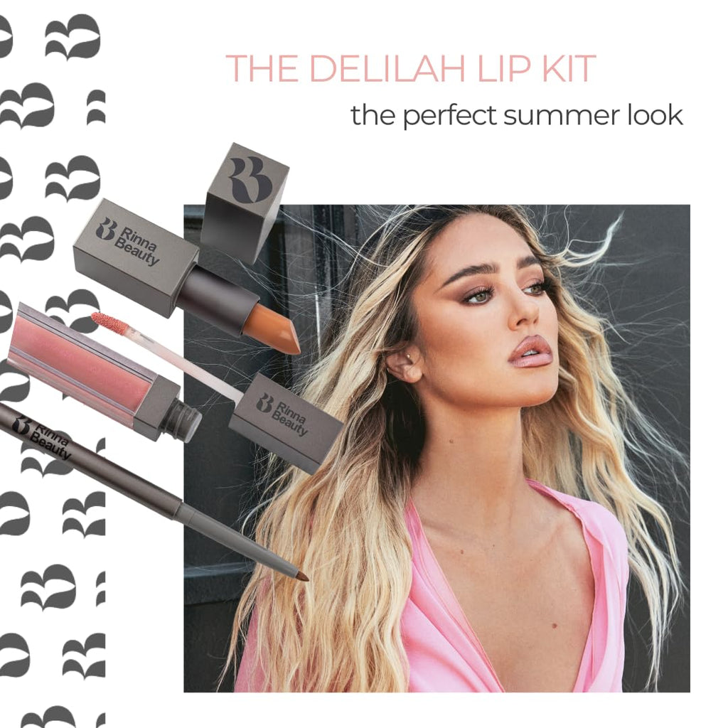 Rinna Beauty Icon Lip Kit Delilah – All-in-One Lip Kit with Lipstick, Lip Gloss & Lip Liner – Pink Nude