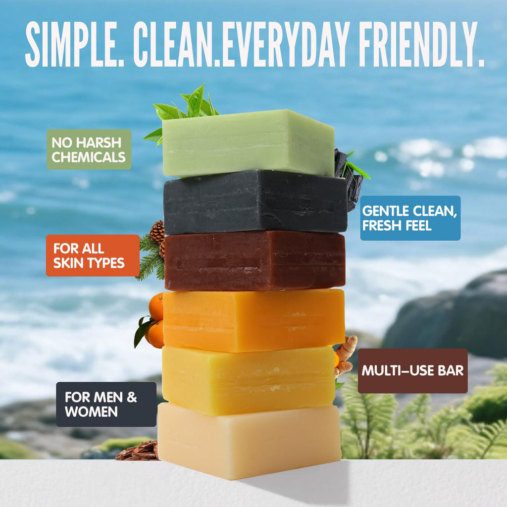 Rinse & Robust Men’s Natural Bar Soap – 6-Pack (5.3 oz each) – Fresh Subtle Scents for Face, Body & Hands