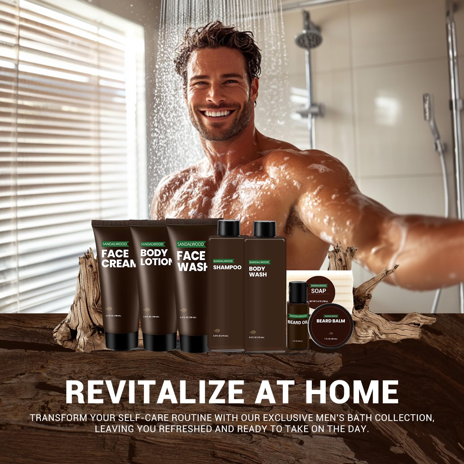 Rinse & Robust Men’s Gift Set – Sandalwood Grooming & Beard Care with Accessories