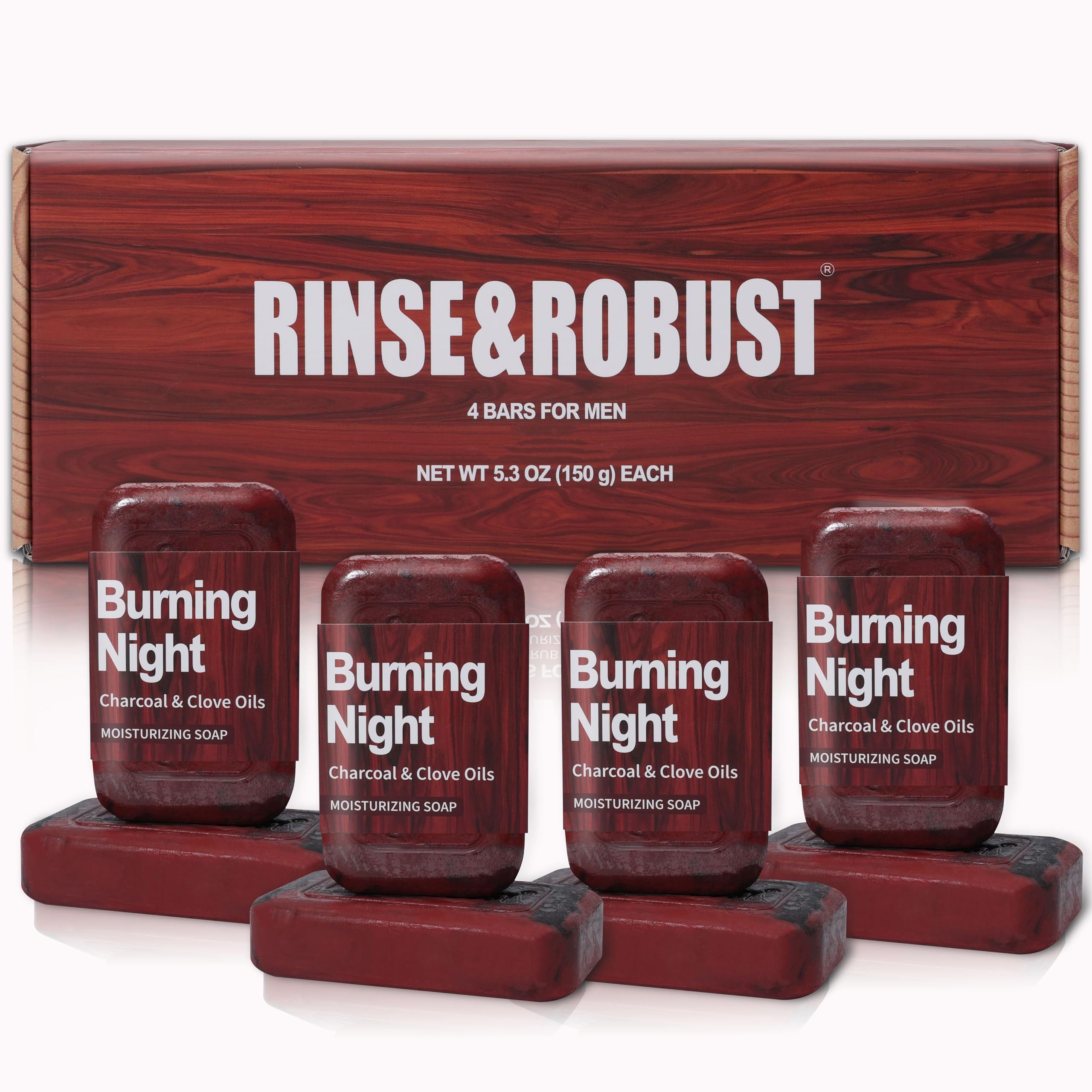 Rinse & Robust Men's Luxury Bar Soap 4-Pack – Charcoal & Clove Oil, 4-in-1 Exfoliating & Hydrating