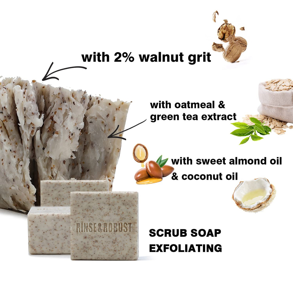 Rinse & Robust Mens Natural Bar Soap 6-Piece Gift Set – Exfoliating & Moisturizing Bars