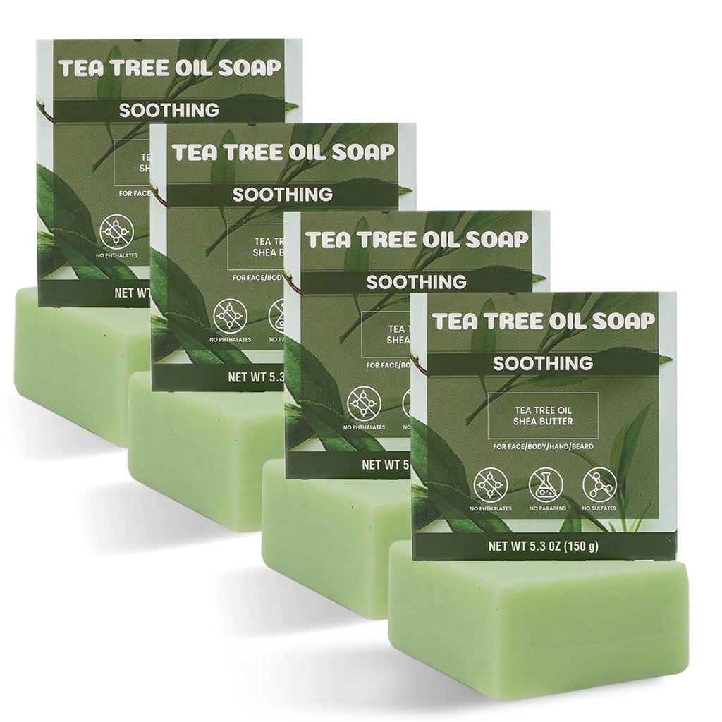 Rinse & Robust Tea Tree Oil Soap Bar Set for Men — 4 x 5.3 oz, Handmade with Shea Butter
