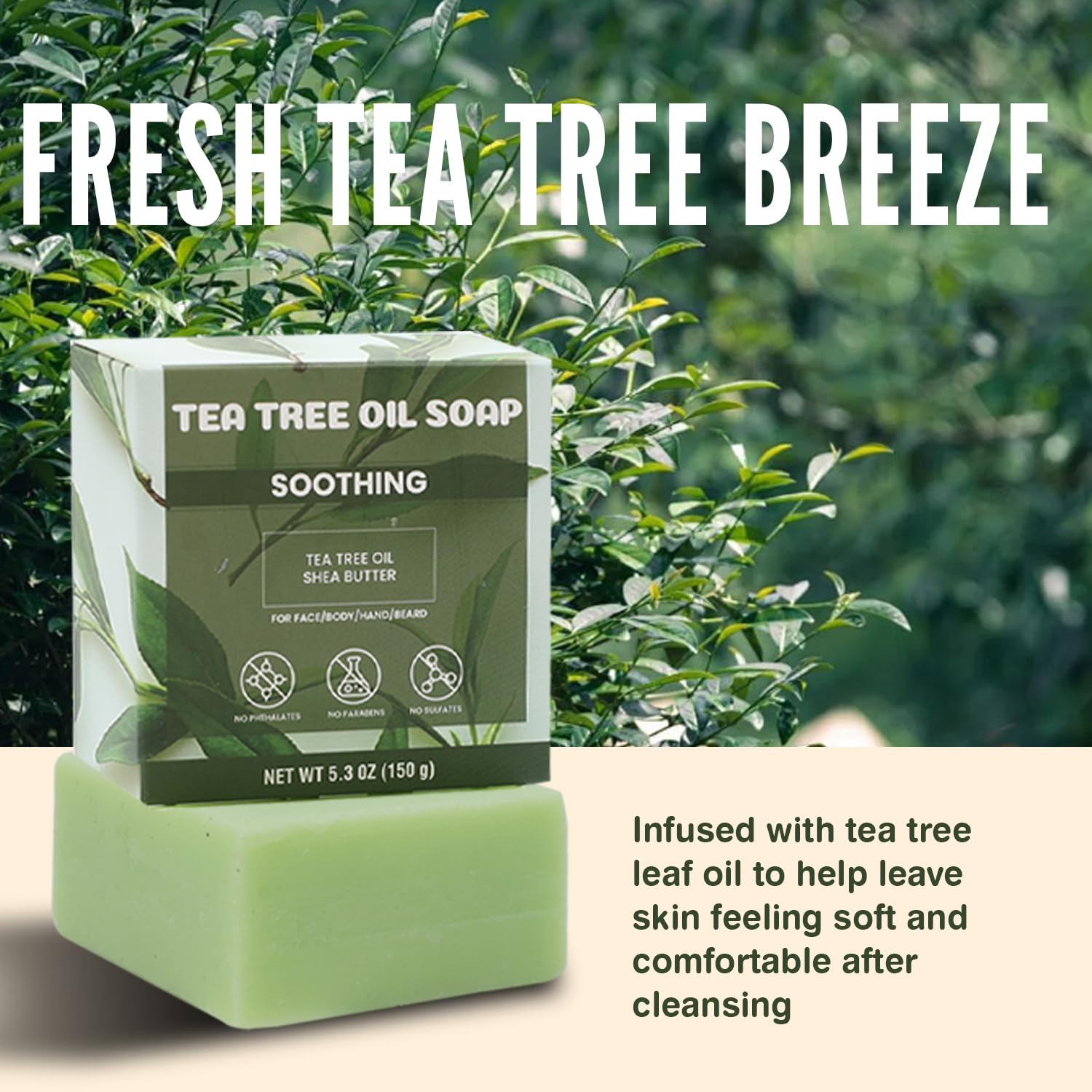 Rinse & Robust Tea Tree Oil Soap Bar Set for Men — 4 x 5.3 oz, Handmade with Shea Butter