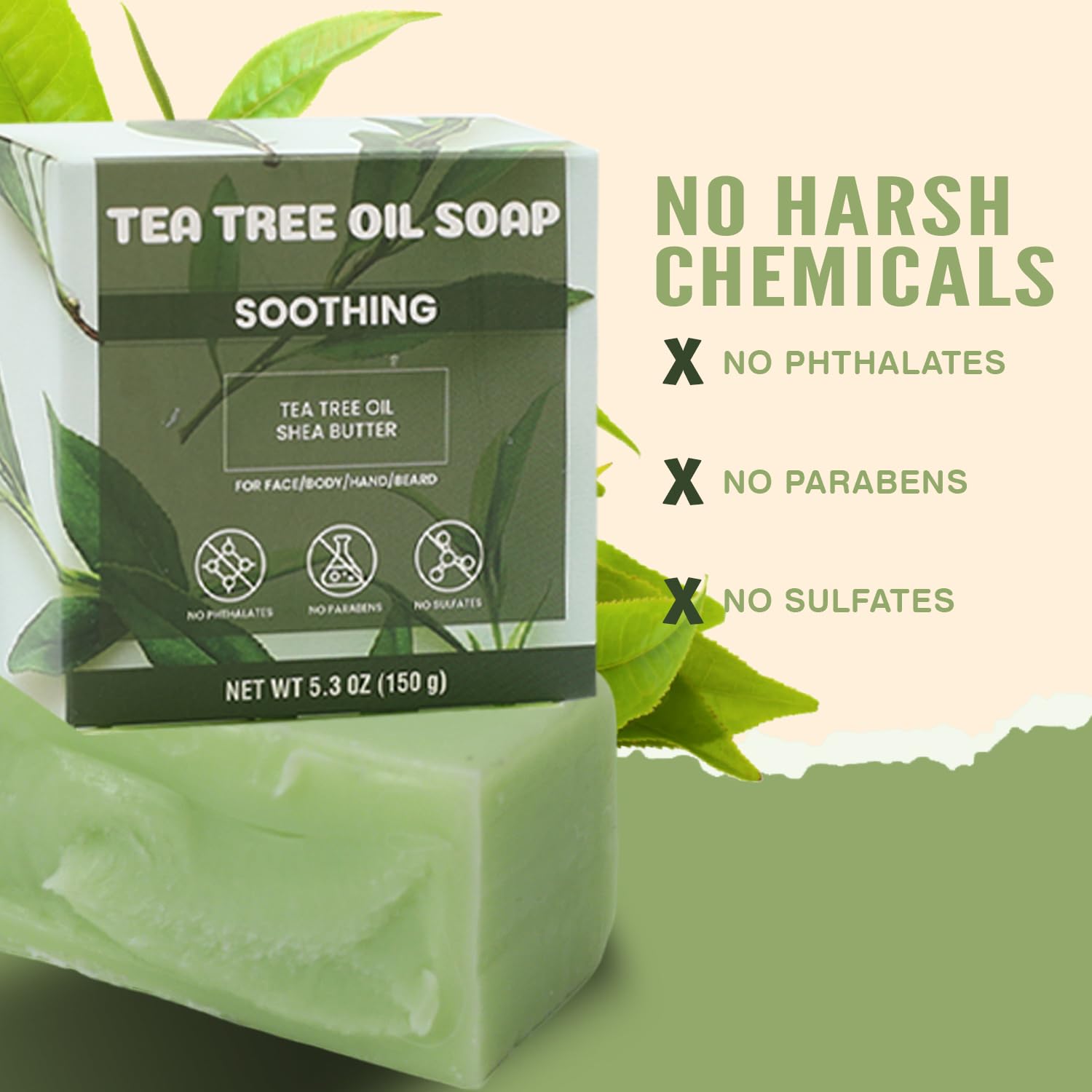 Rinse & Robust Tea Tree Oil Soap Bar Set for Men — 4 x 5.3 oz, Handmade with Shea Butter
