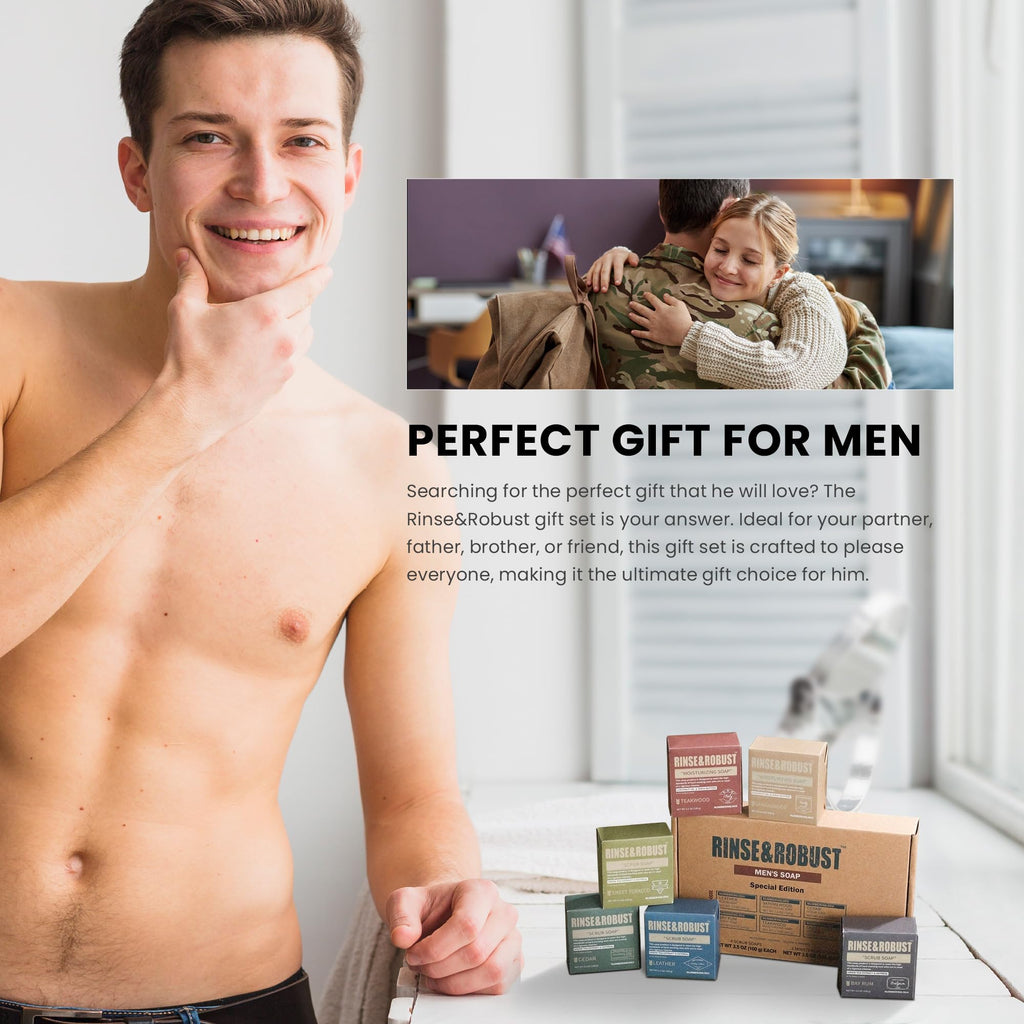 Rinse & Robust Mens Natural Bar Soap 6-Piece Gift Set – Exfoliating & Moisturizing Bars