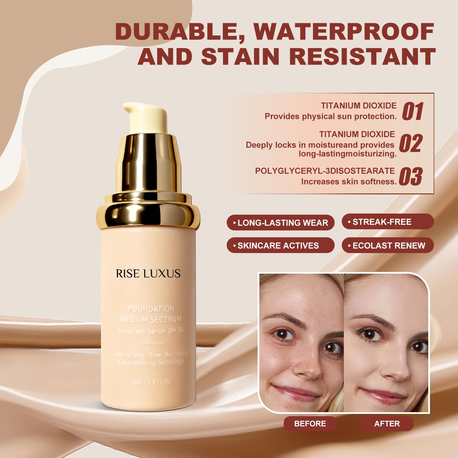 Rise Luxus Ultrablend 4-in-1 Foundation SPF 50 | Hydrating, Waterproof, 2025 Upgrade
