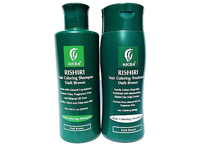 Rishiri Color Shampoo & Hair Coloring Treatment Dark Brown – 6.7 fl oz + 7 oz Set | Natural, Made in Japan