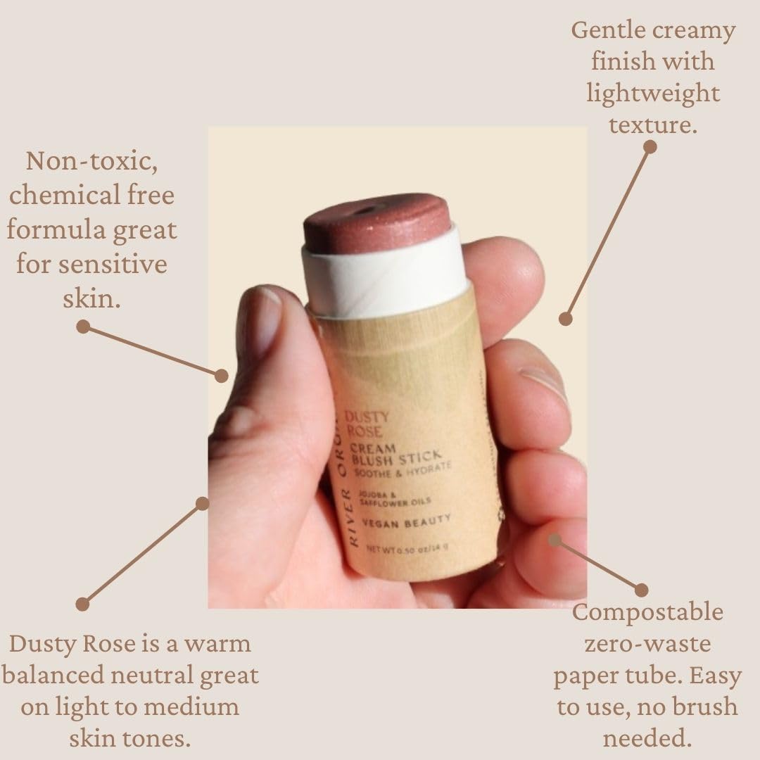 River Organics Blush Multi-Use Stick – Dusty Pink | Hydrating Cream-to-Powder, Plastic-Free