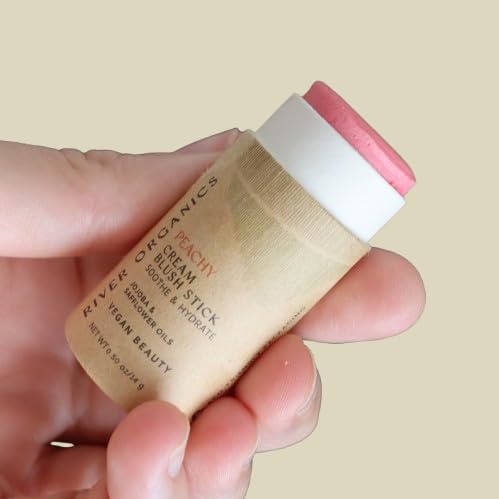River Organics Vegan Blush Stick – Hydrating Multi-Use Peachy Cream Blush, 0.50 oz, Plastic-Free
