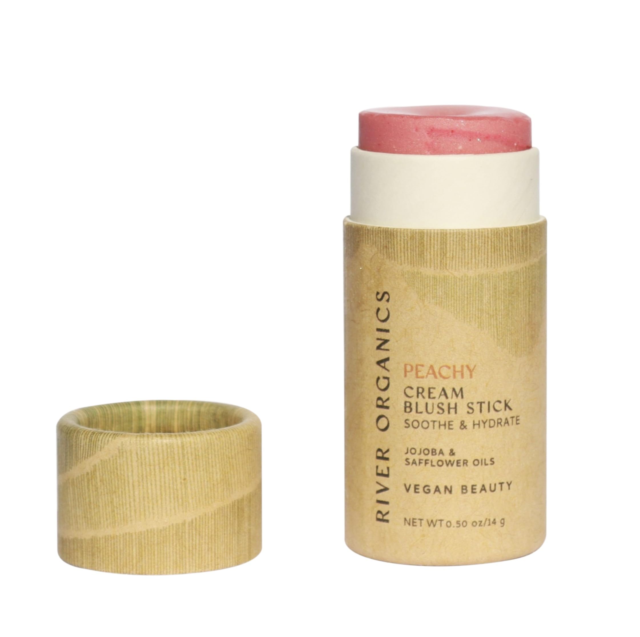 River Organics Vegan Blush Stick – Hydrating Multi-Use Peachy Cream Blush, 0.50 oz, Plastic-Free
