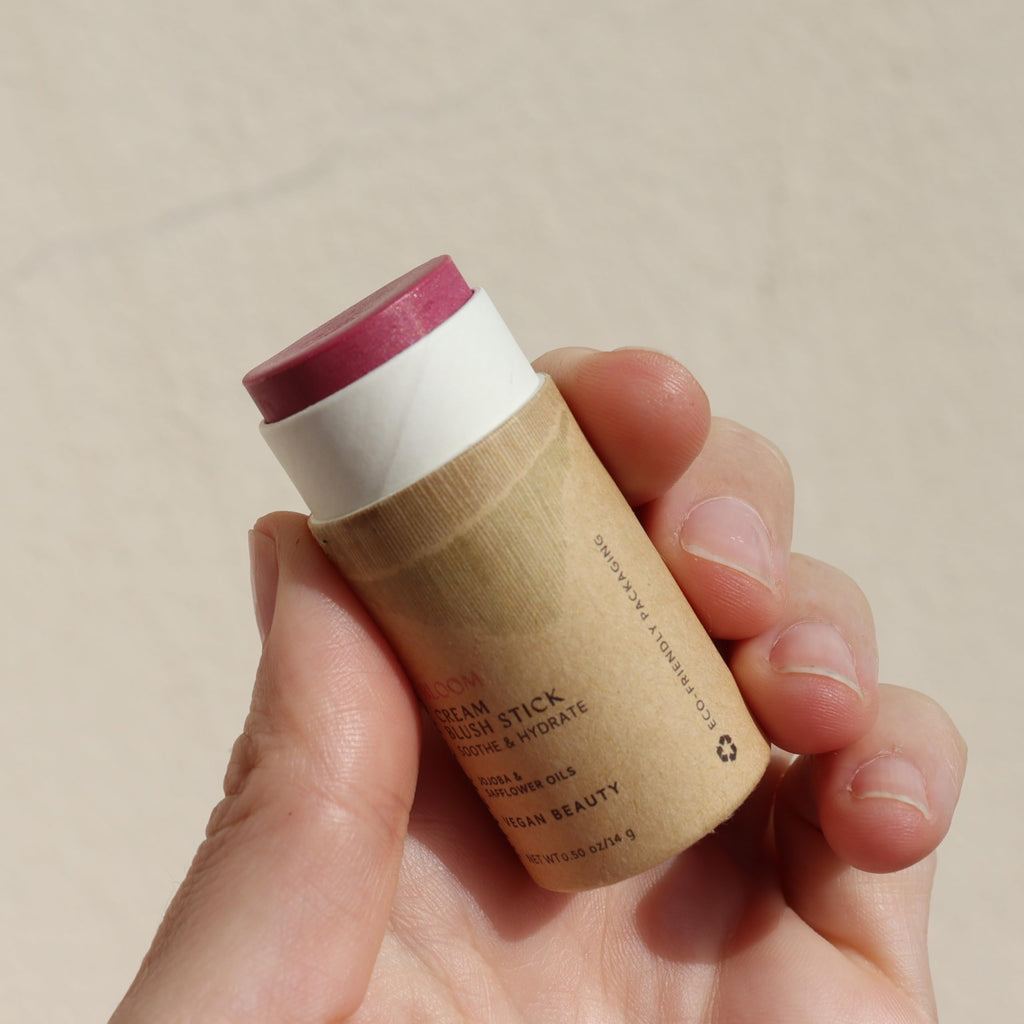 River Organics Vegan Blush Stick – Hydrating, Multi-Use Cream Blush in Bloom (0.50 oz) | Plastic-Free Packaging