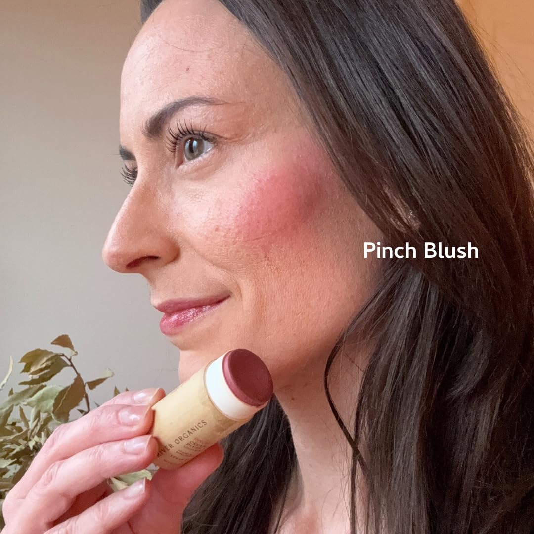 River Organics Vegan Blush Stick – Hydrating Multi-Use Cream Blush, Pinch, Plastic-Free Packaging | 0.50 oz