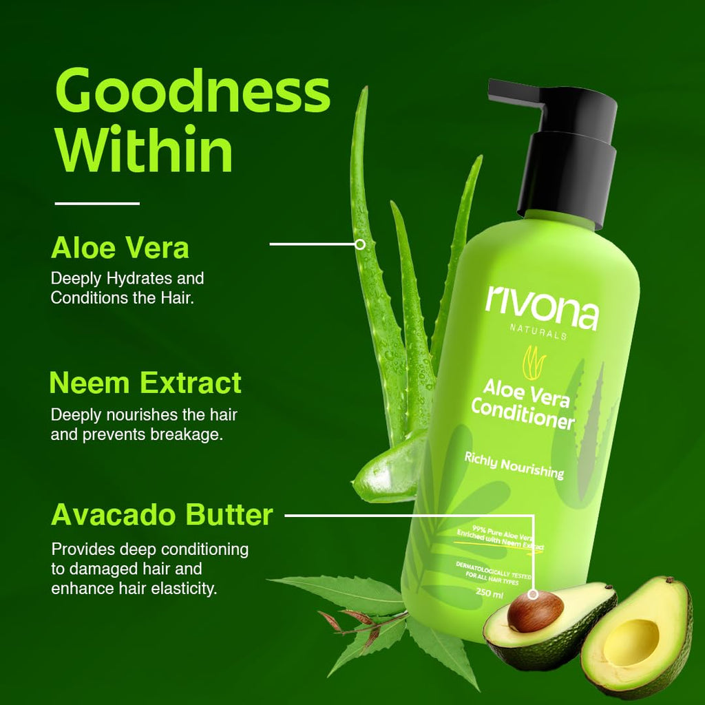 RIVONA NATURALS Aloe Vera Conditioner with Neem & Avocado Butter – Deep Hydration for Dry Hair