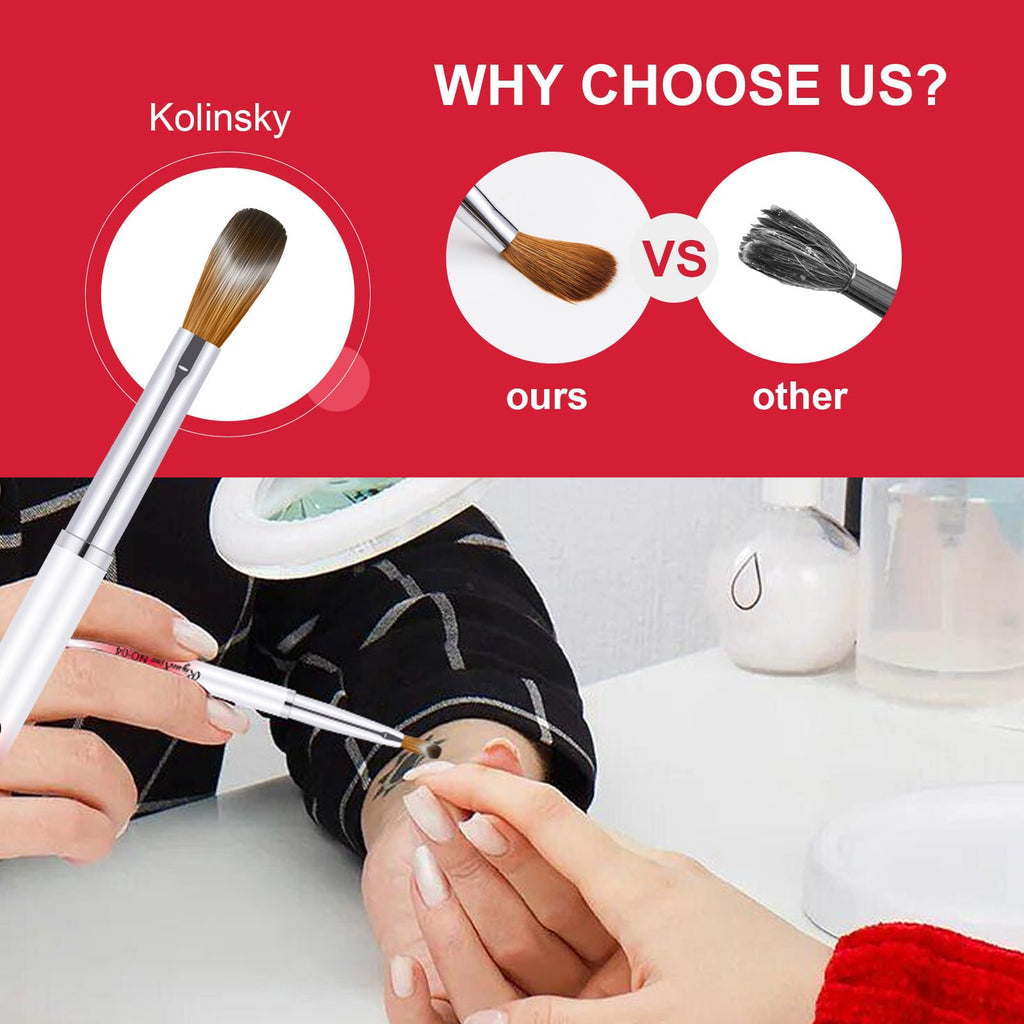 RIYUEXING 6PCS Acrylic Nail Brush Set – Kolinsky Hair, Red Metal Handle, Sizes 4/8/10/12/14/16