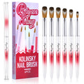 RIYUEXING 6PCS Acrylic Nail Brush Set – Kolinsky Hair, Red Metal Handle, Sizes 4/8/10/12/14/16