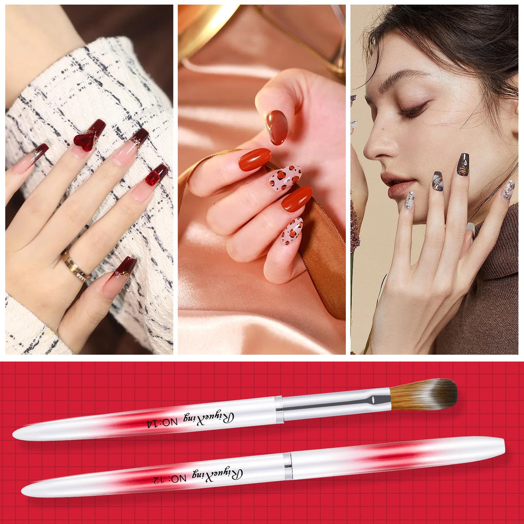 RIYUEXING 6PCS Acrylic Nail Brush Set – Kolinsky Hair, Red Metal Handle, Sizes 4/8/10/12/14/16