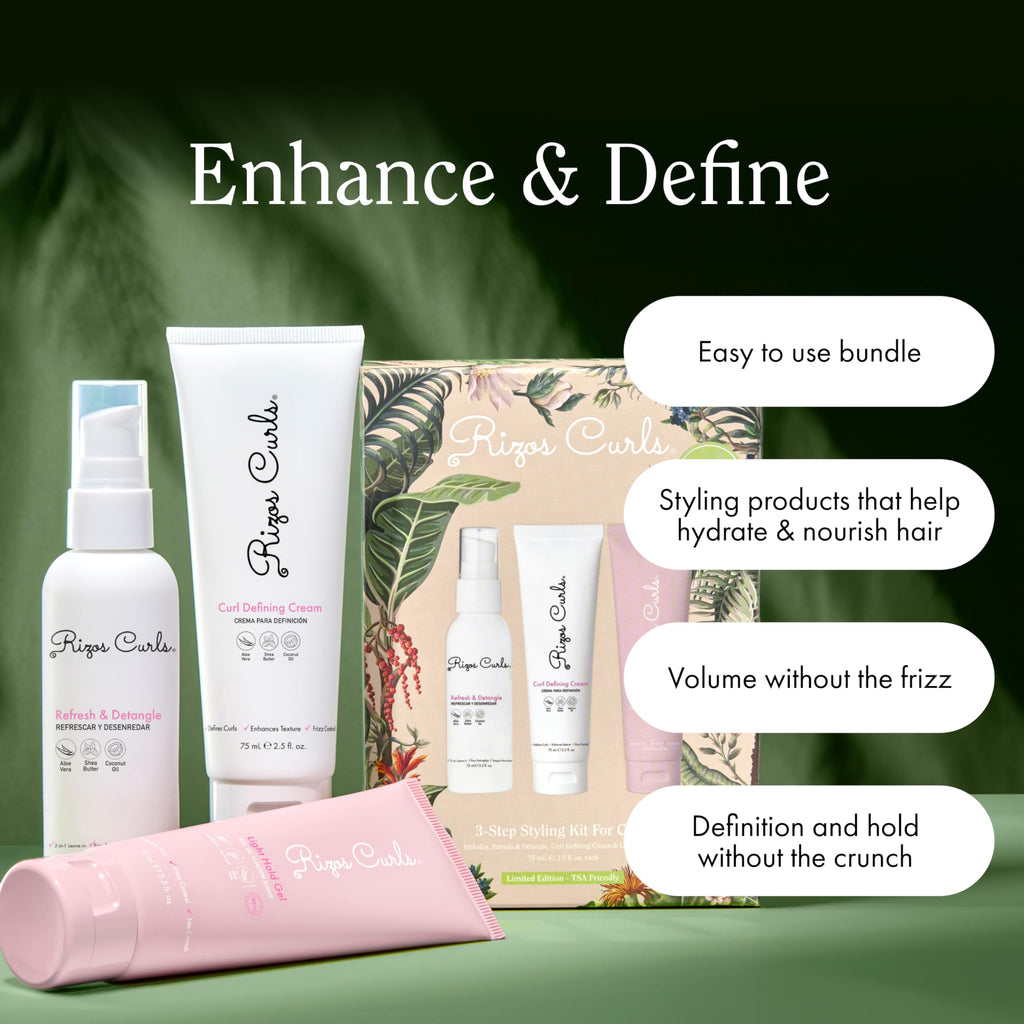 Rizos Curls 3-Step Styling Kit: Curl Cream, Light Hold Gel & Refresh Spray – Sulfate & Paraben Free