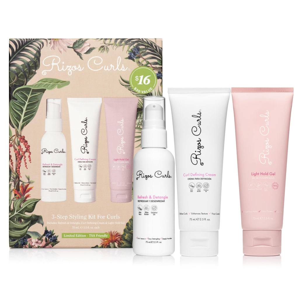 Rizos Curls 3-Step Styling Kit: Curl Cream, Light Hold Gel & Refresh Spray – Sulfate & Paraben Free