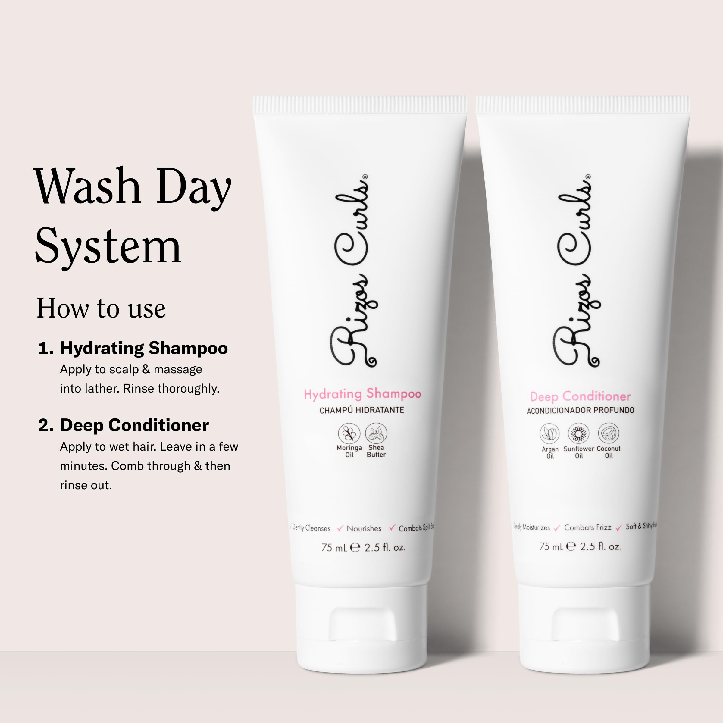 Rizos Curls Travel Wash Day Bundle: Hydrating Shampoo & Deep Conditioner for Curly Hair