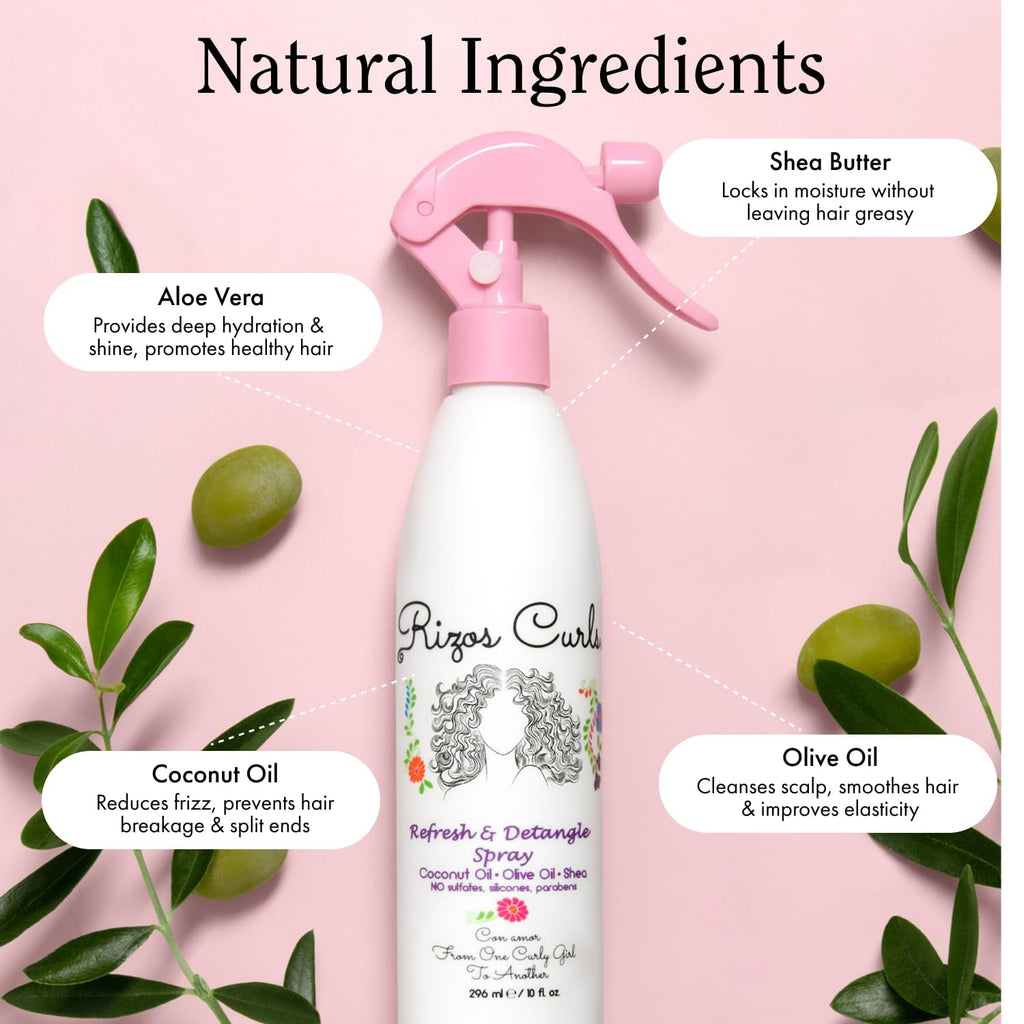Rizos Curls Travel Refresh & Detangle Spray – Lightweight Leave-In Moisturizer