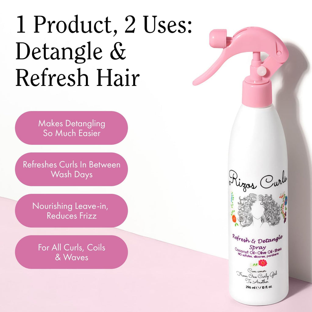 Rizos Curls Travel Refresh & Detangle Spray – Lightweight Leave-In Moisturizer