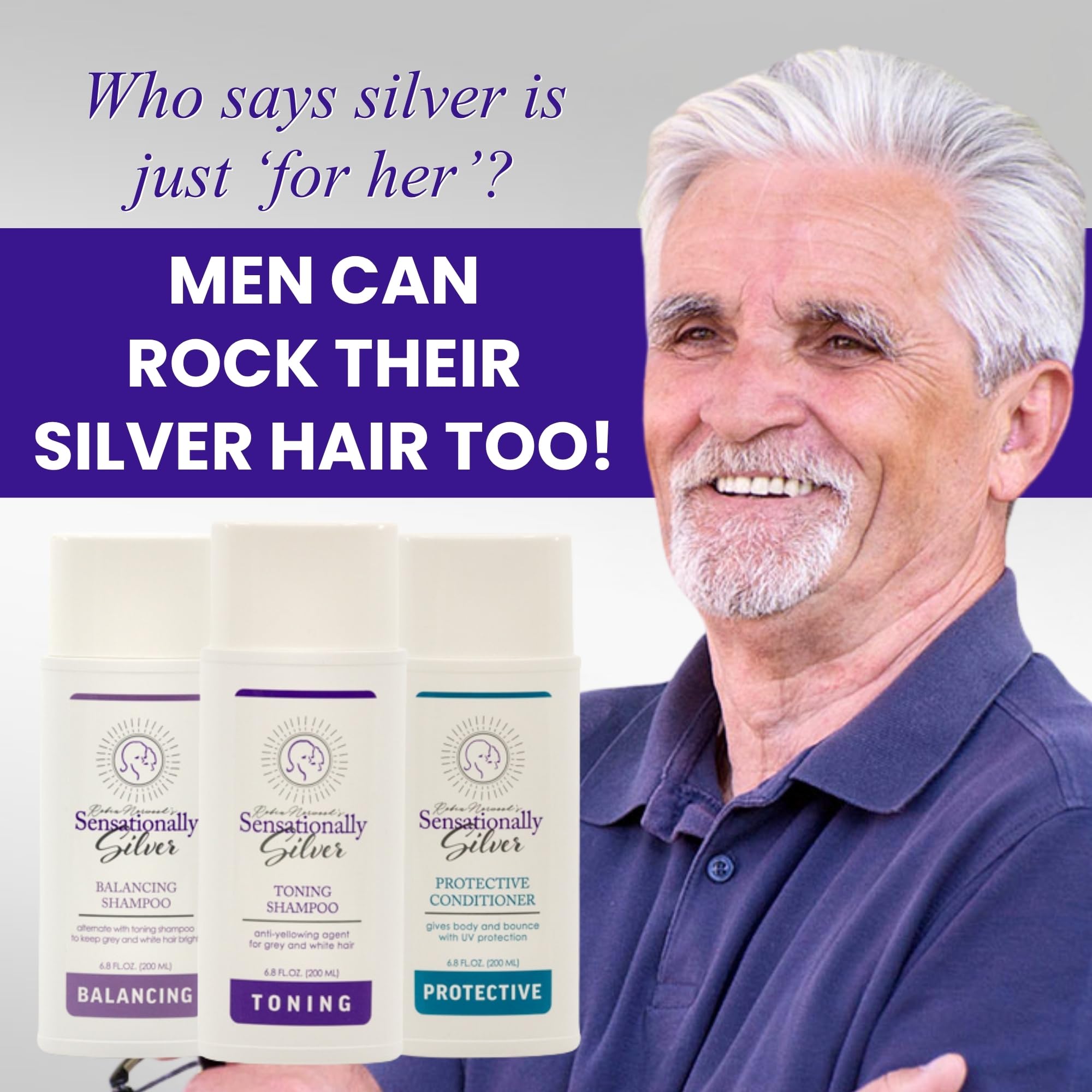Robin Norwood's Sensationally Silver Balancing Shampoo – Grey & White Hair, Gentle, Prevents Over-Toning | 6.8 oz