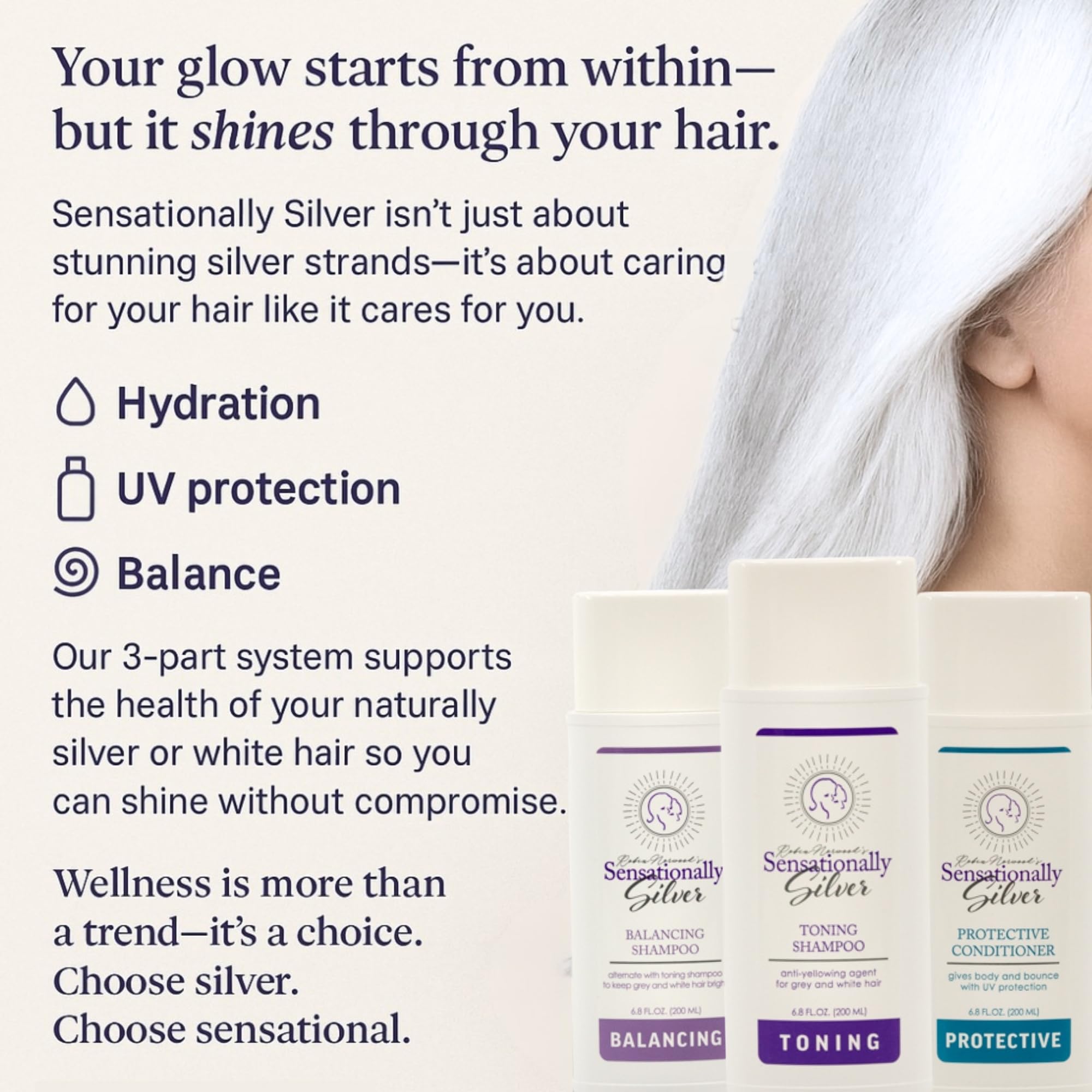 Robin Norwood's Sensationally Silver Balancing Shampoo – Grey & White Hair, Gentle, Prevents Over-Toning | 6.8 oz