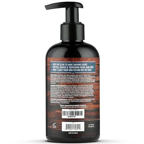 Rocky Mountain Barber Company Men’s Shave Gel – Clear Gel for Precise Shaving (8 oz)