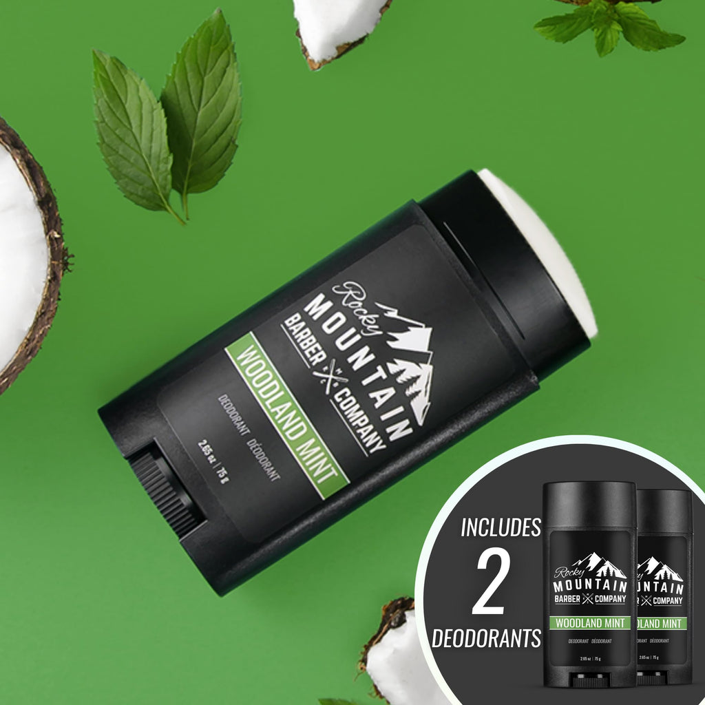 Rocky Mountain Barber Co – Natural Deodorant for Men (2 Pack) – Aluminum-Free, Woodland Mint