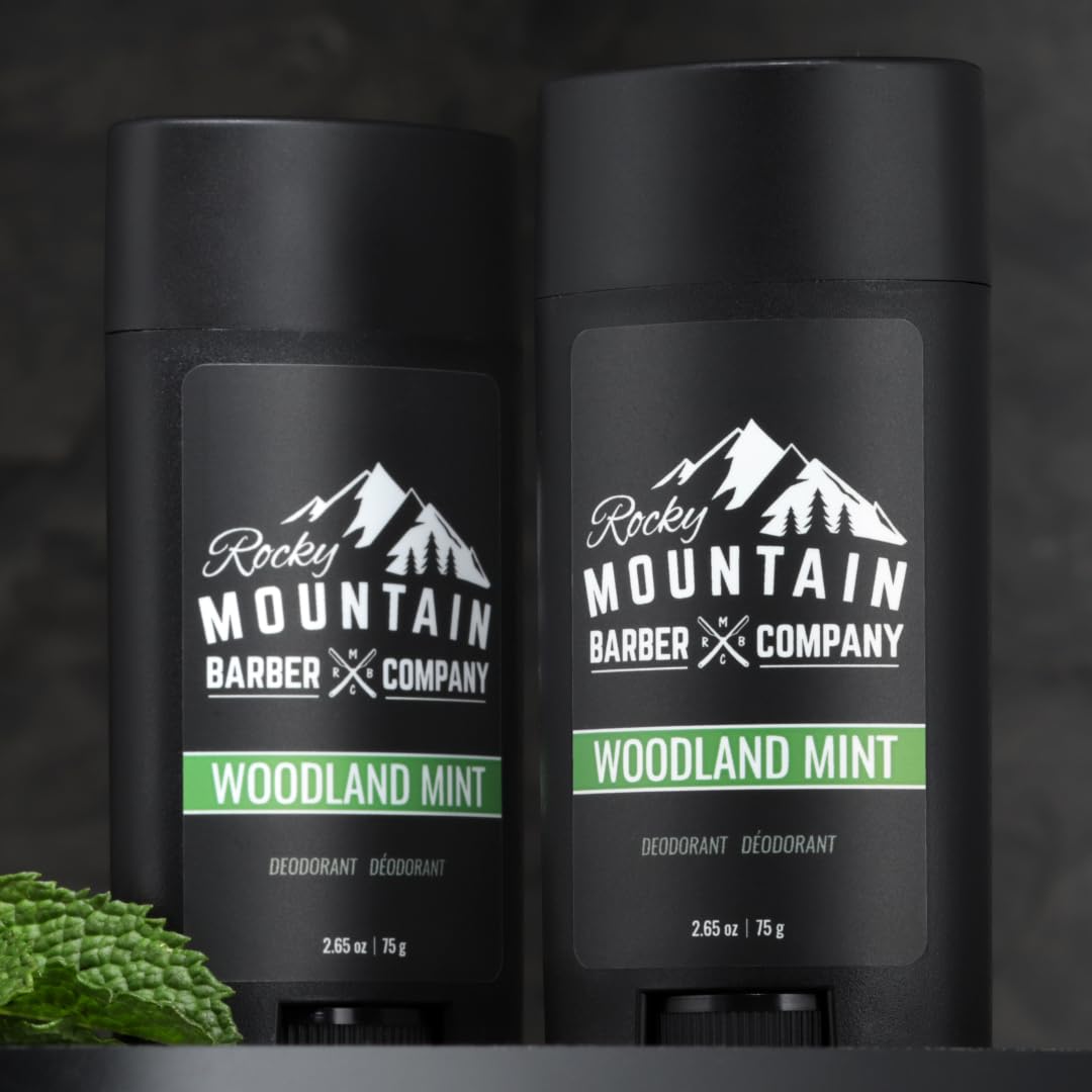 Rocky Mountain Barber Co – Natural Deodorant for Men (2 Pack) – Aluminum-Free, Woodland Mint