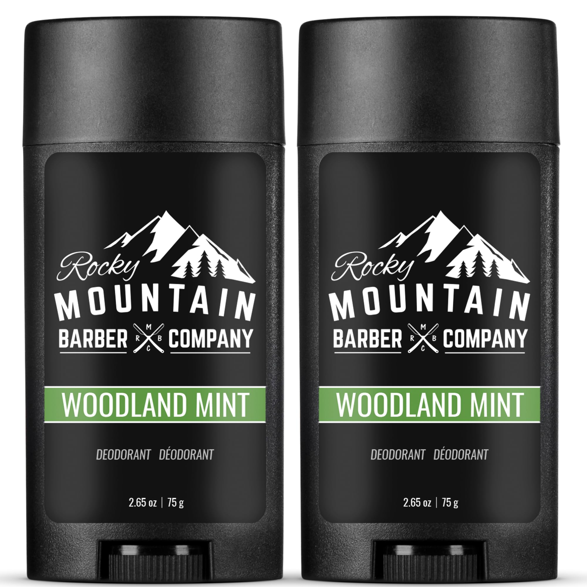 Rocky Mountain Barber Co – Natural Deodorant for Men (2 Pack) – Aluminum-Free, Woodland Mint
